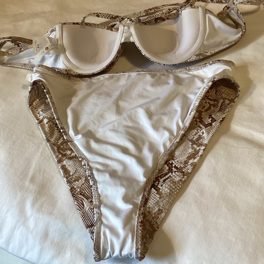 Shade & Shore Brown Snakeskin Print Bikini Top 32B, Bottom Medium - Picture 5 of 5